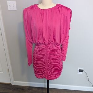 Endless Rose Elegant Pink‎ Ruched Padded Long Sleeve 80s Barbiecore Dress Small